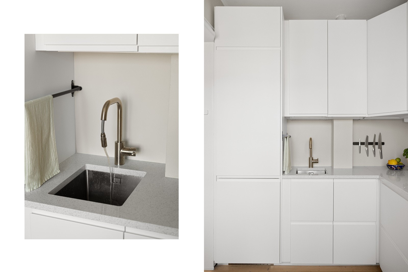 Glatte fronter og benkeplate i stein. Samtlige hvitevarer på kjøkkenet følger med. Galleribilde