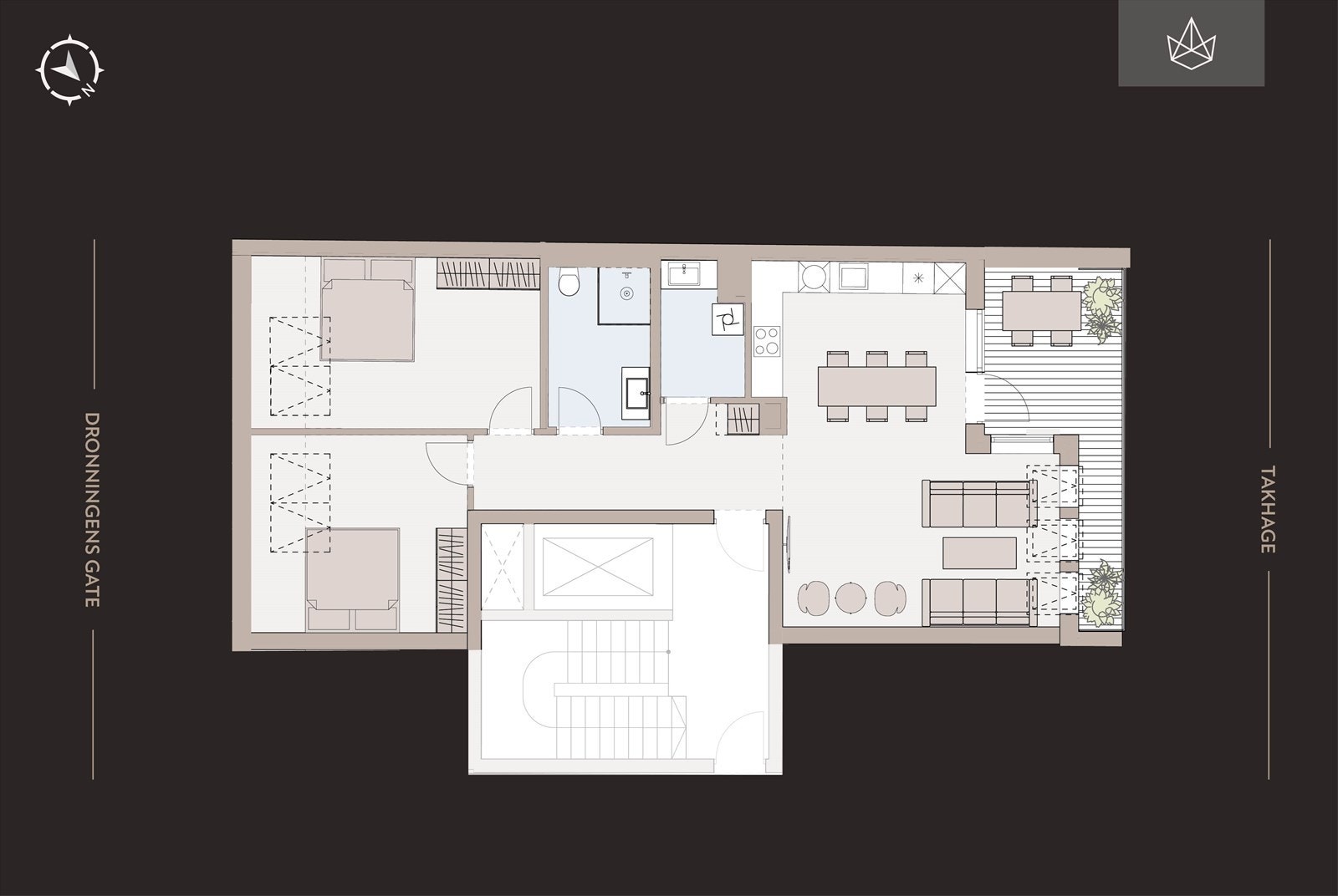 I leiligheten er det følgende planløsning. Galleribilde