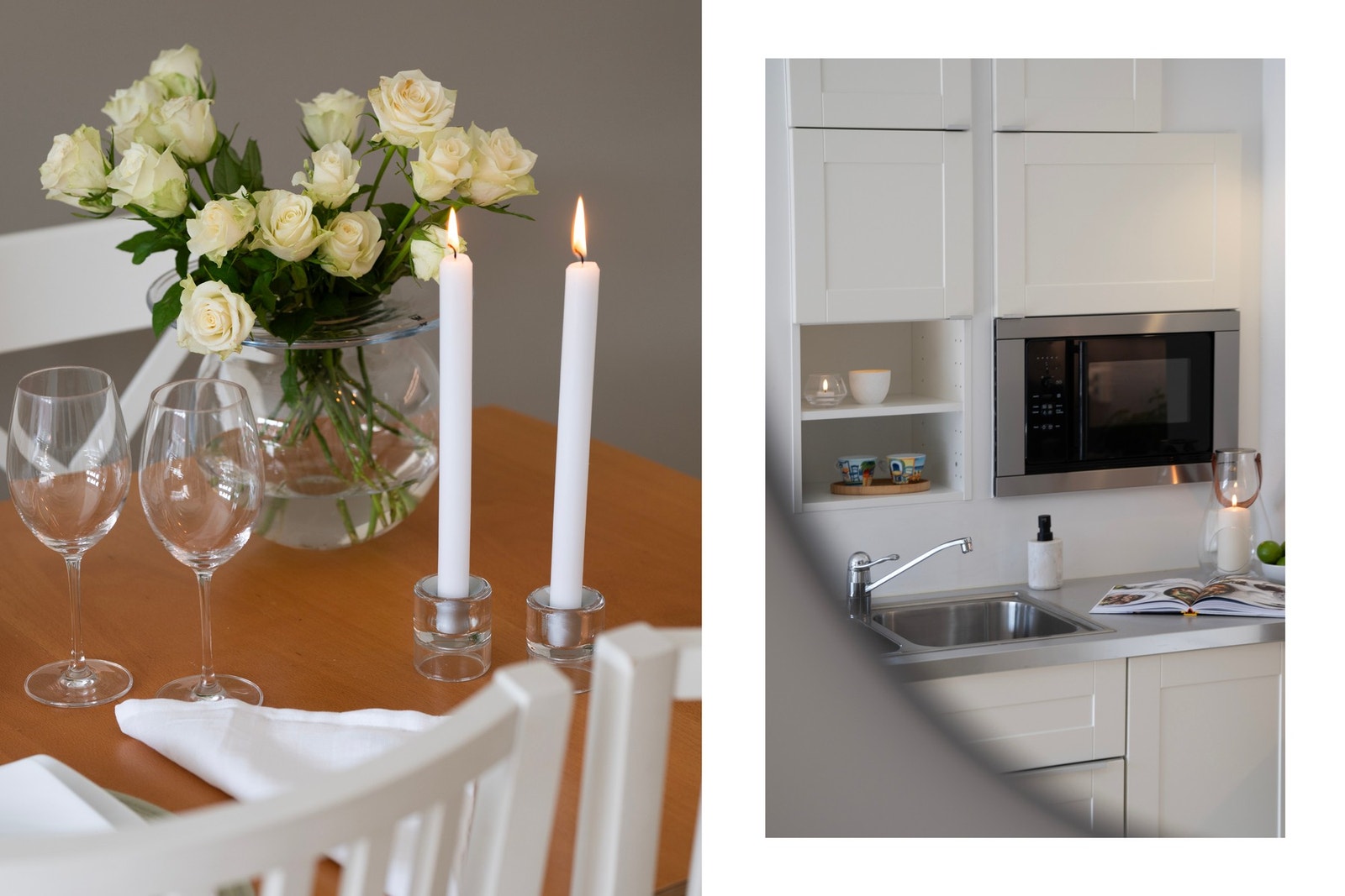 Kjøkkenet byr på integrerte hvitevarer som kjøleskap med frysedel, mikrobølgeovn, stekeovn og nedfelt platetopp. Galleribilde