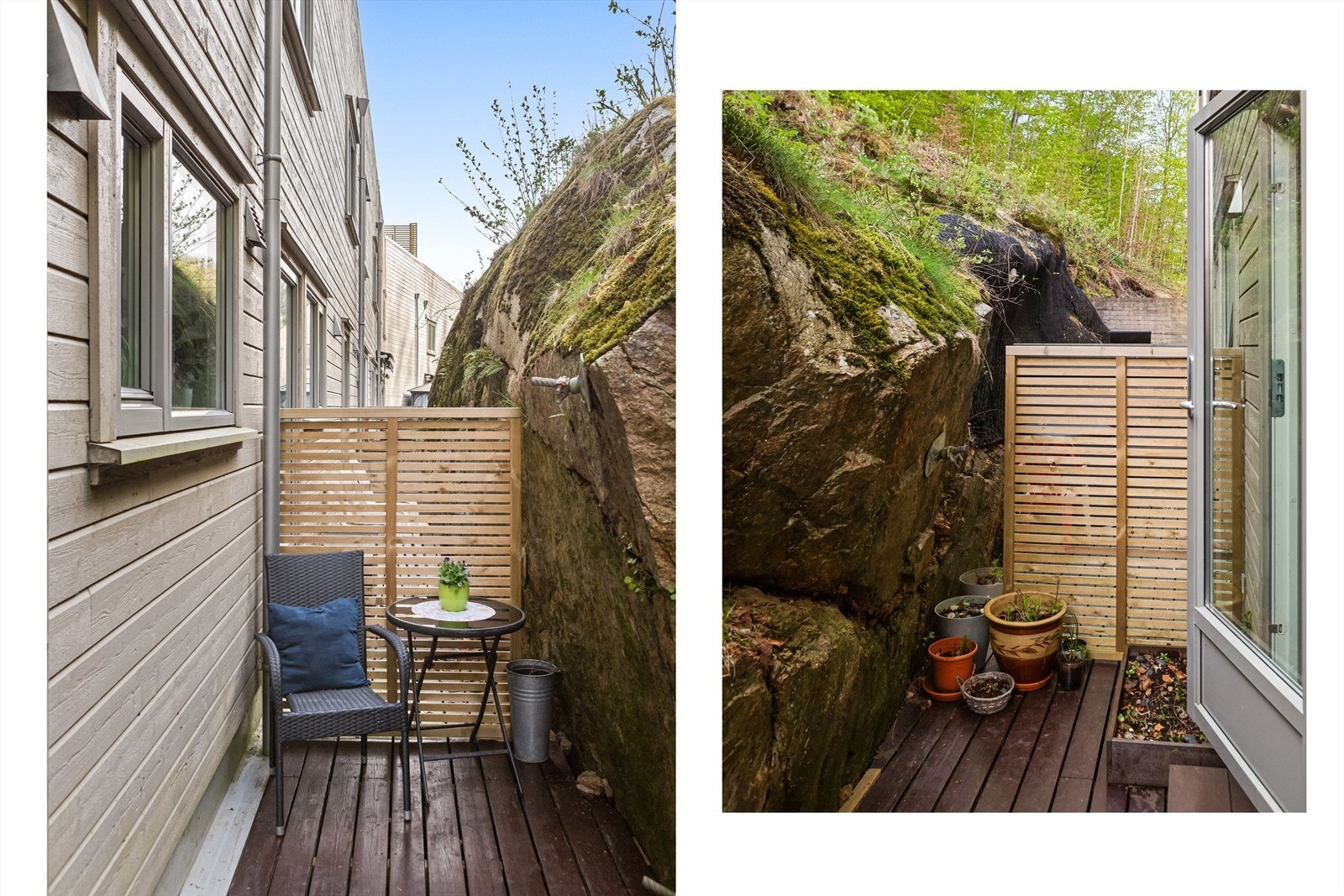Leiligheten har tilgang til en liten terrasse med utgang fra soverommet. Galleribilde