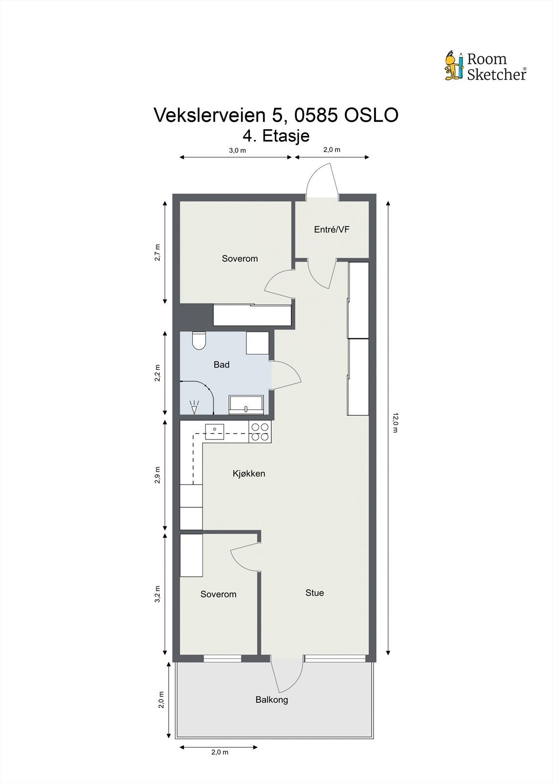 Plantegning- leiligheten disponerer også en bod på 5kvm i kjeller Galleribilde