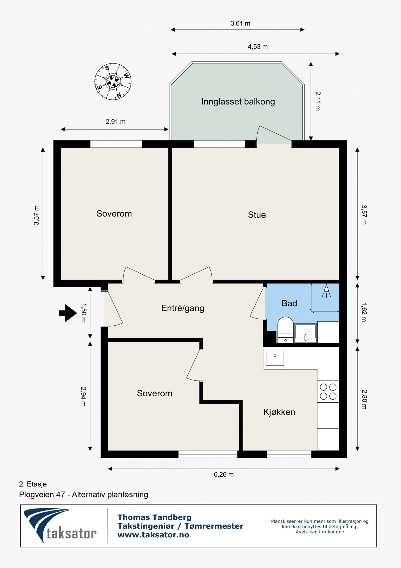 Plantegning - Alternativ planløsning, mulighet å gjøre om til en 3-roms Galleribilde