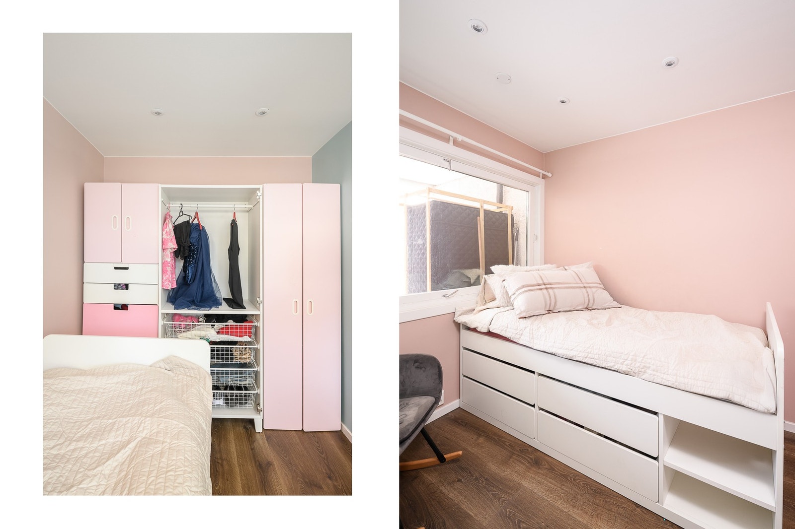 Begge soverommene er innredet med garderobeskap og malt i sarte pasteller. Galleribilde