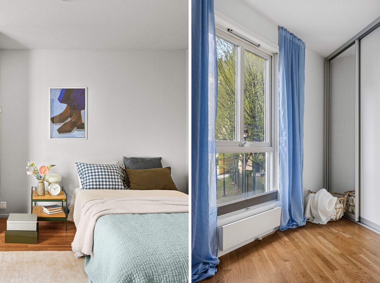 De store vindusflatene sørger for en lys og luftig romfølelse. Soverommet vender mot bakgård. Galleribilde