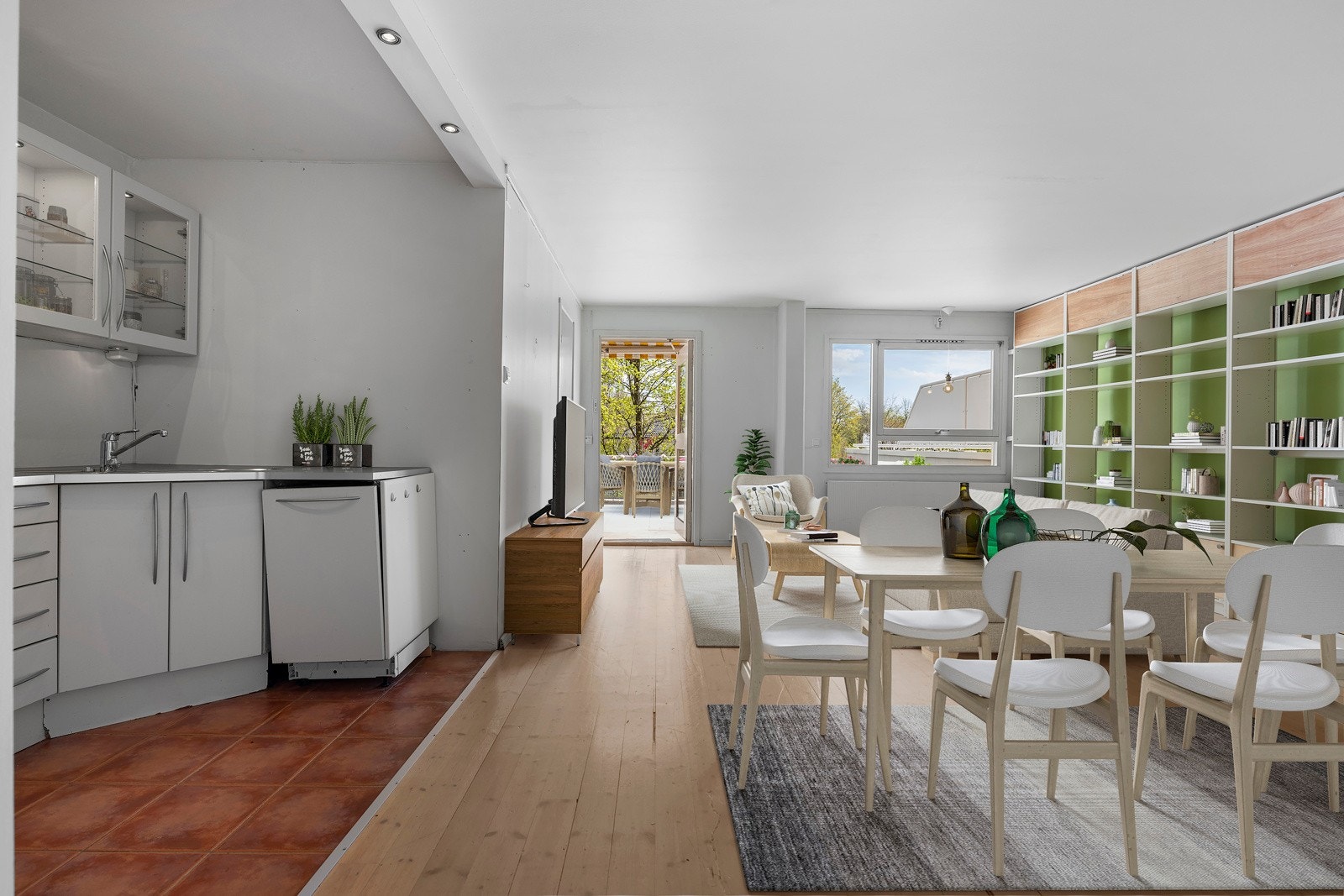 Illustrasjonsbilde med digitalstyling av hvordan man kan innrede stuen Galleribilde