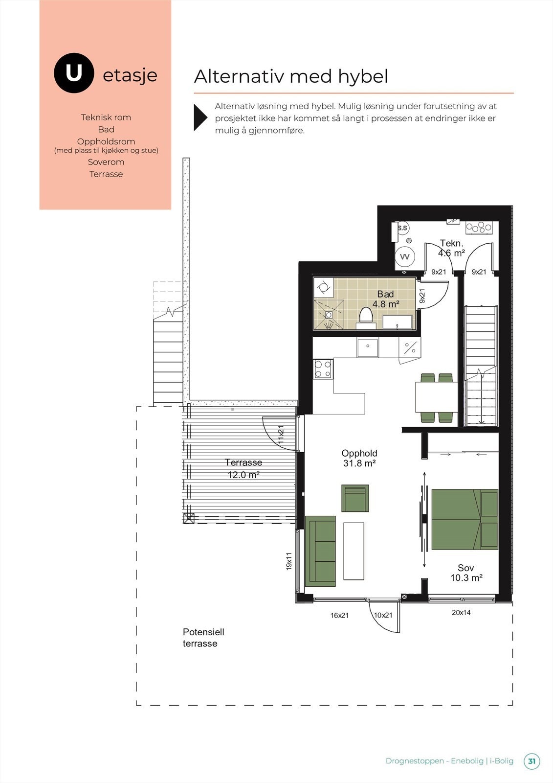 Alternativ plantegning underetasje (Hybel). Galleribilde