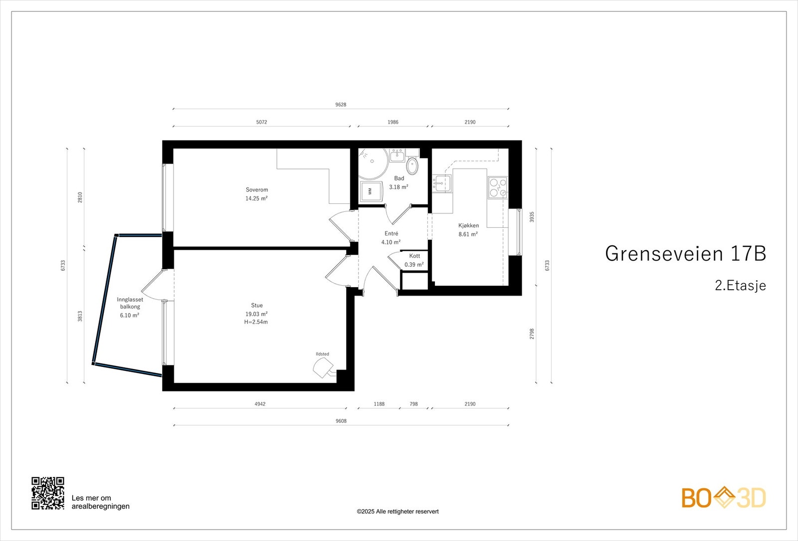 I tillegg til leilighetens arealer har du 3 disponible boder. To i kjeller på hhv. 5 m² og 2 m². Loftsboden er 4,6 m². Galleribilde