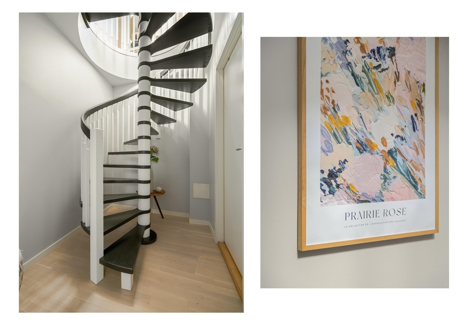 Denne nydelige spiraltrappen tar deg ned til leilighetens underetasje. Galleribilde