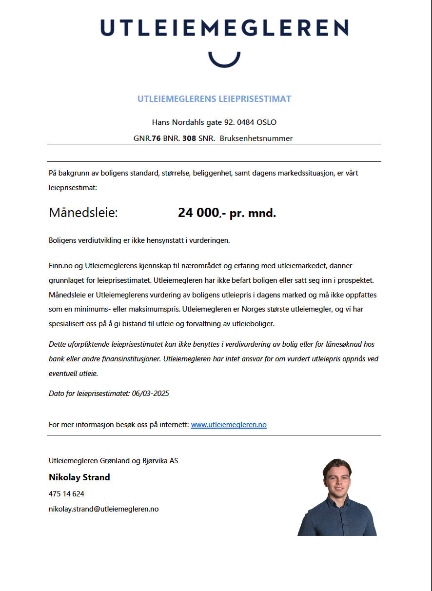 Utleievurdering. Leiligheten kan leies ut Galleribilde