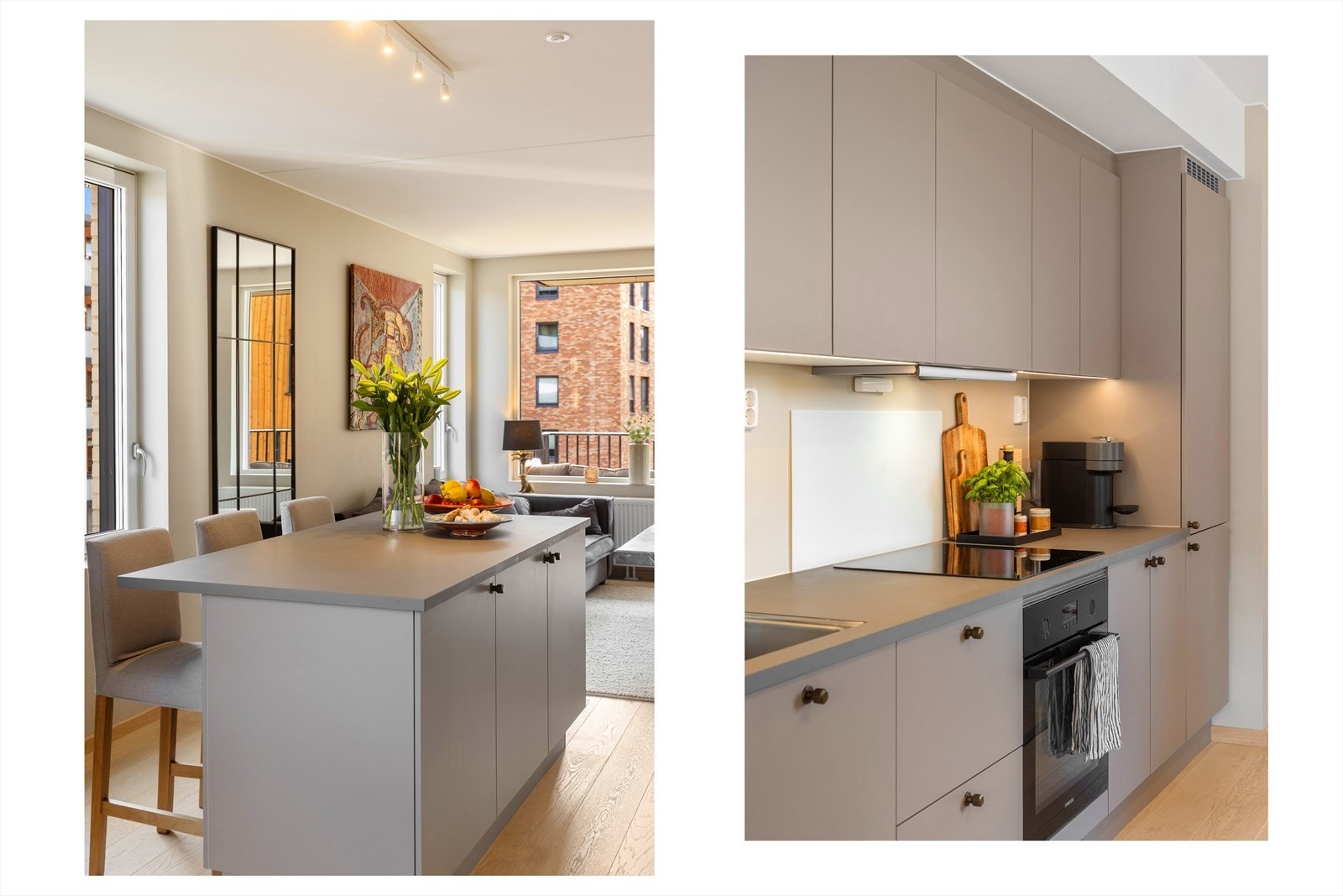 Den velutformede kjøkkeninnredningen har også god skap- og skuffplass som gir god lagringsplass for tørrvarer og servise med soft close demper på skuffene. Galleribilde