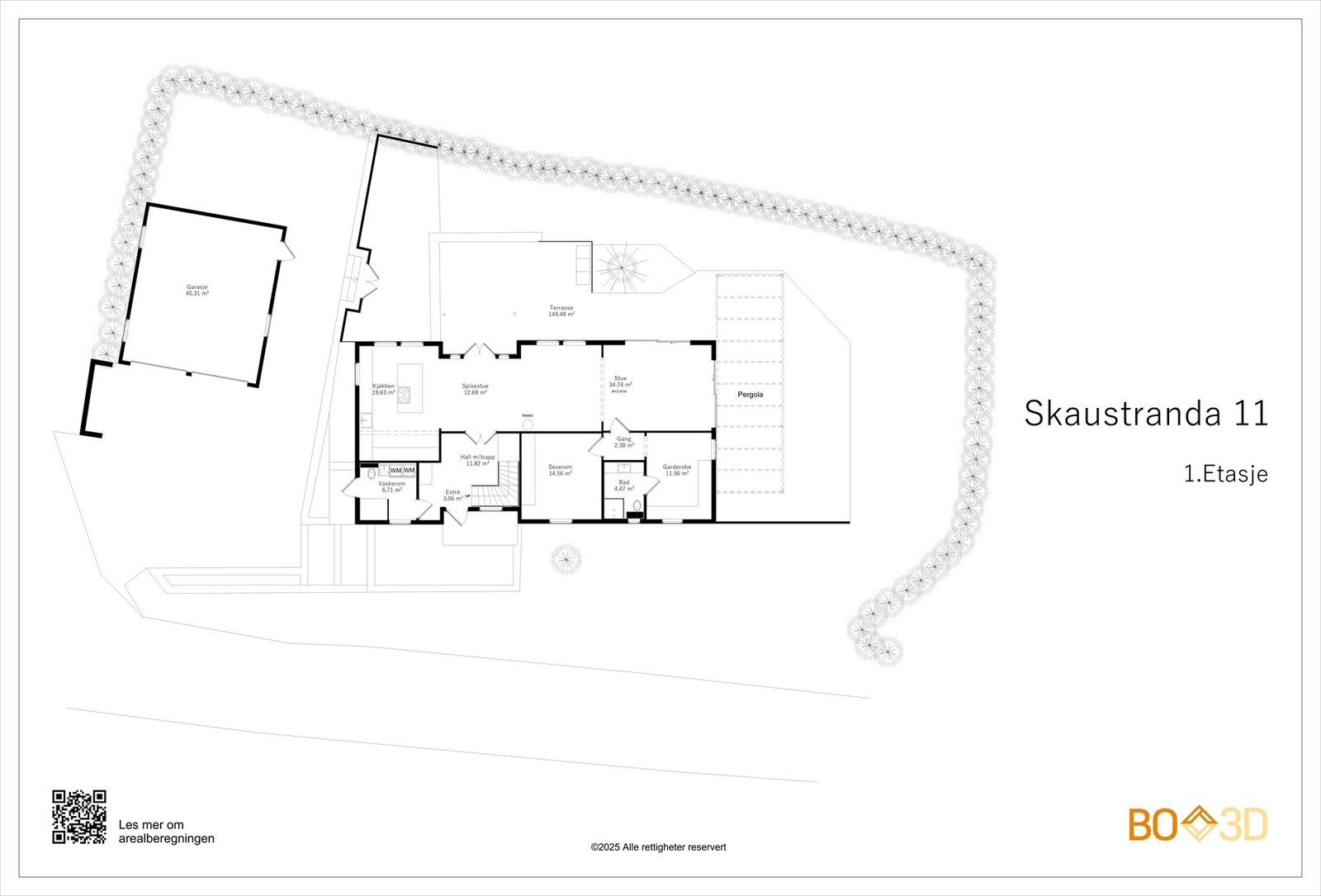 Her ser vi planskisse over selve tomten og hagen. Galleribilde