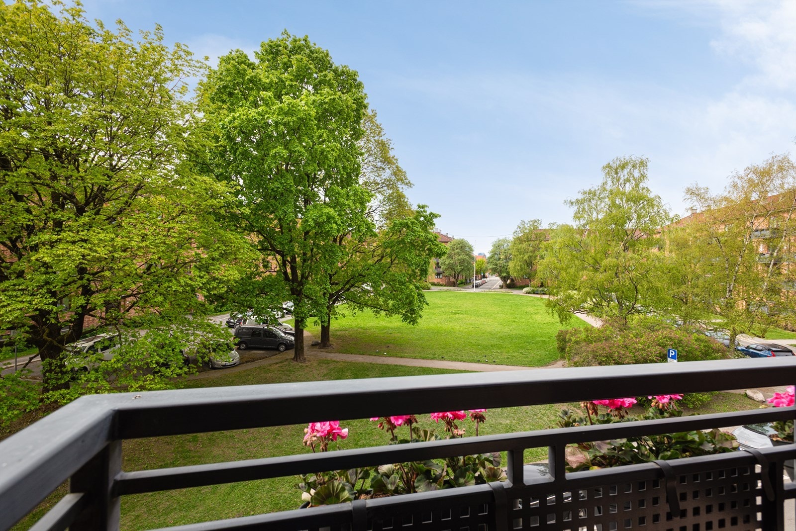 Utsikt fra balkongen mot idyllisk grøntområde Galleribilde