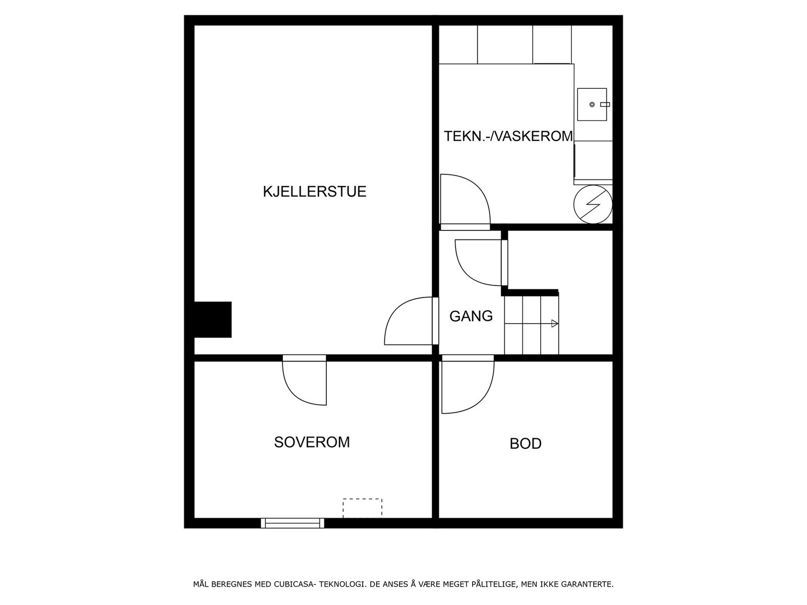 Veiledende planskisse underetasje. Merk: kjellerstuen er ikke bruksendret til hoveddel. Galleribilde