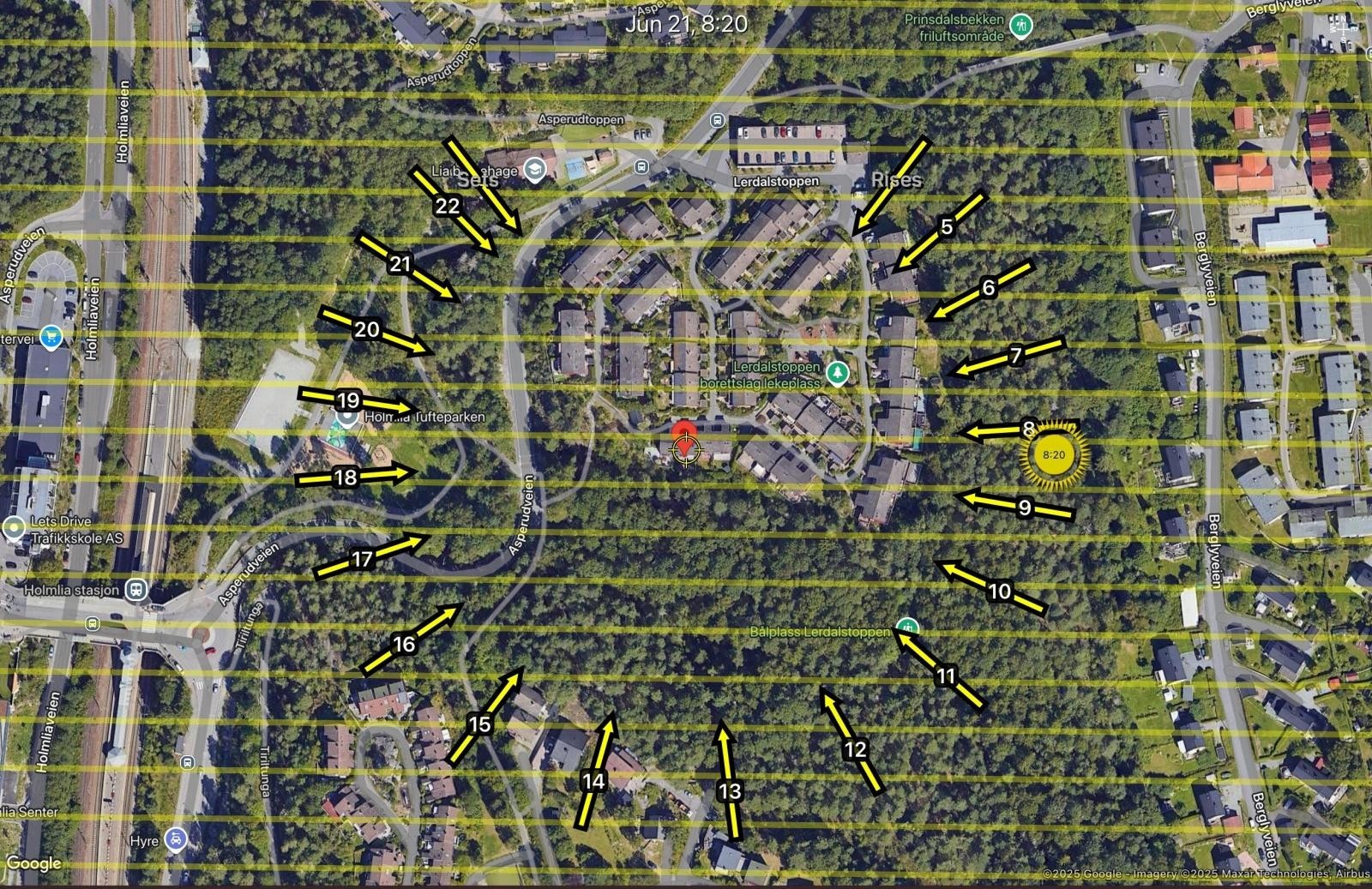 Soldiagram for eiendommen pr. 21. juni gir en god indikasjon på eiendommens flotte solforhold. Galleribilde