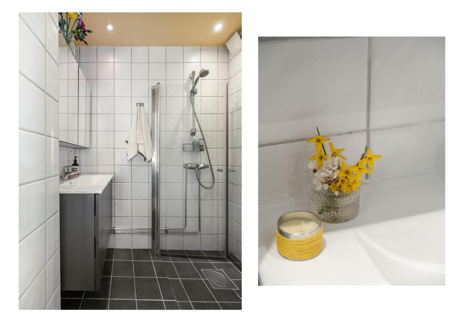 Fra soverommet finner vi dusjbadet, mens toalettrommet har inngang fra entreen. Det betyr at du kan ha dette helt for deg selv uten rot fra gjester. Galleribilde