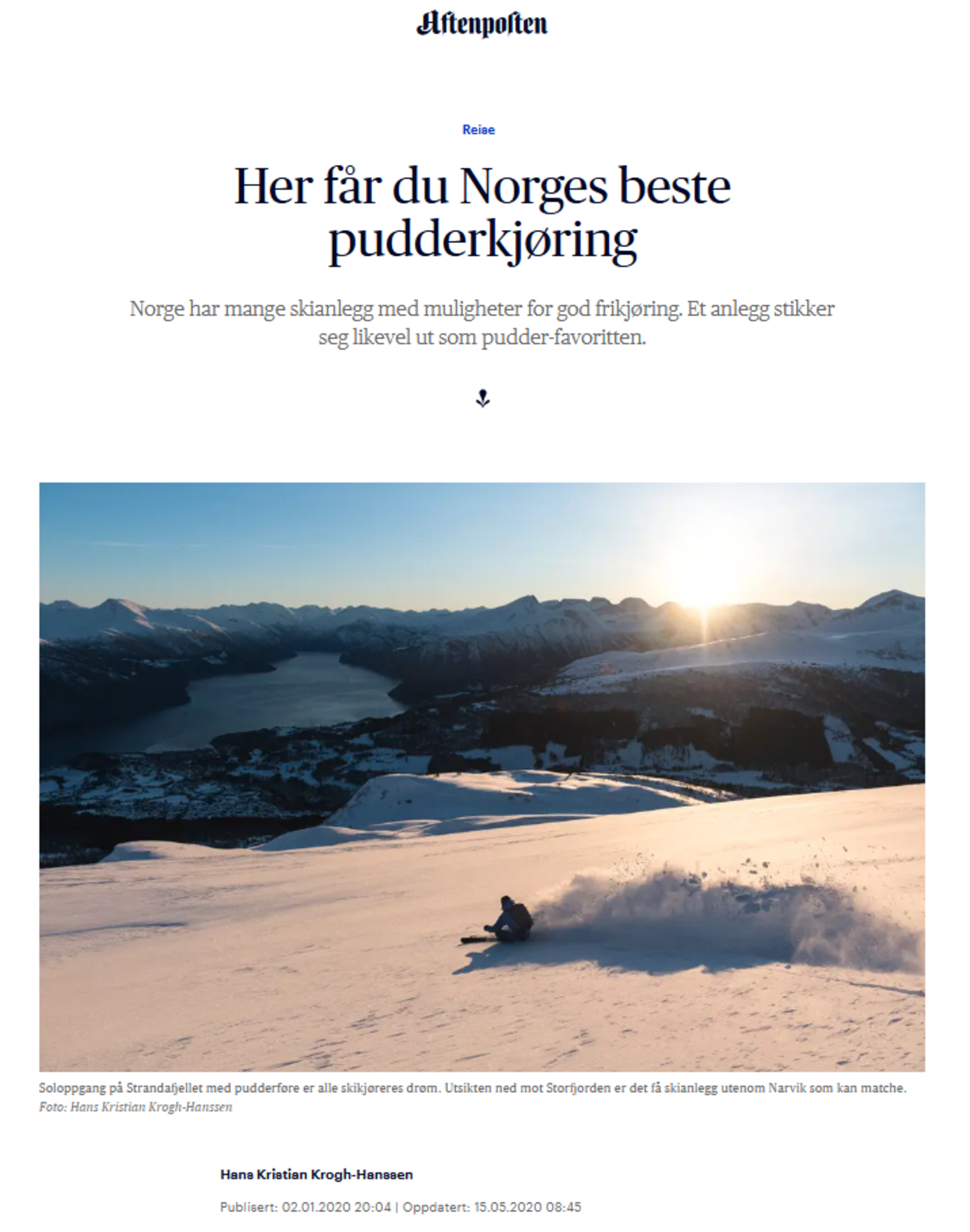 Strandafjellet er kjent for supre forhold for pudderkjøring - faksimile fra Aftenposten Galleribilde