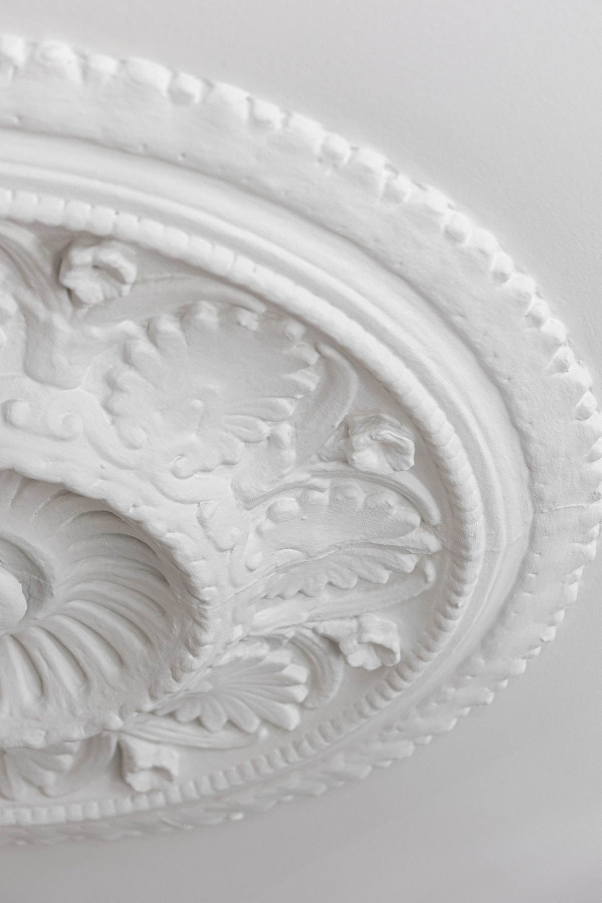 I taket er det klassisk rosett i flott stukkatur. Galleribilde