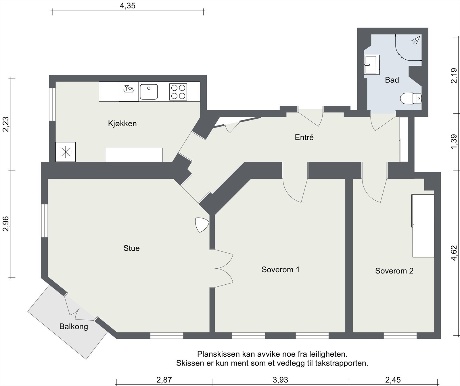 Planløsning Schweigaards gate 92A. Boligen disponerer én kjellerbod på 9m² gulvareal med lav takhøyde, og én loftsbod på 5,2m² gulvareal med skråtak (BRA-e= 4m²) Galleribilde