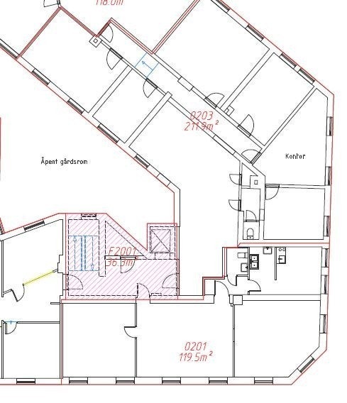 Flott hjørnelokale med vinduer lang hele fasaden. Lokalet 201 og 203 er ledig. Galleribilde