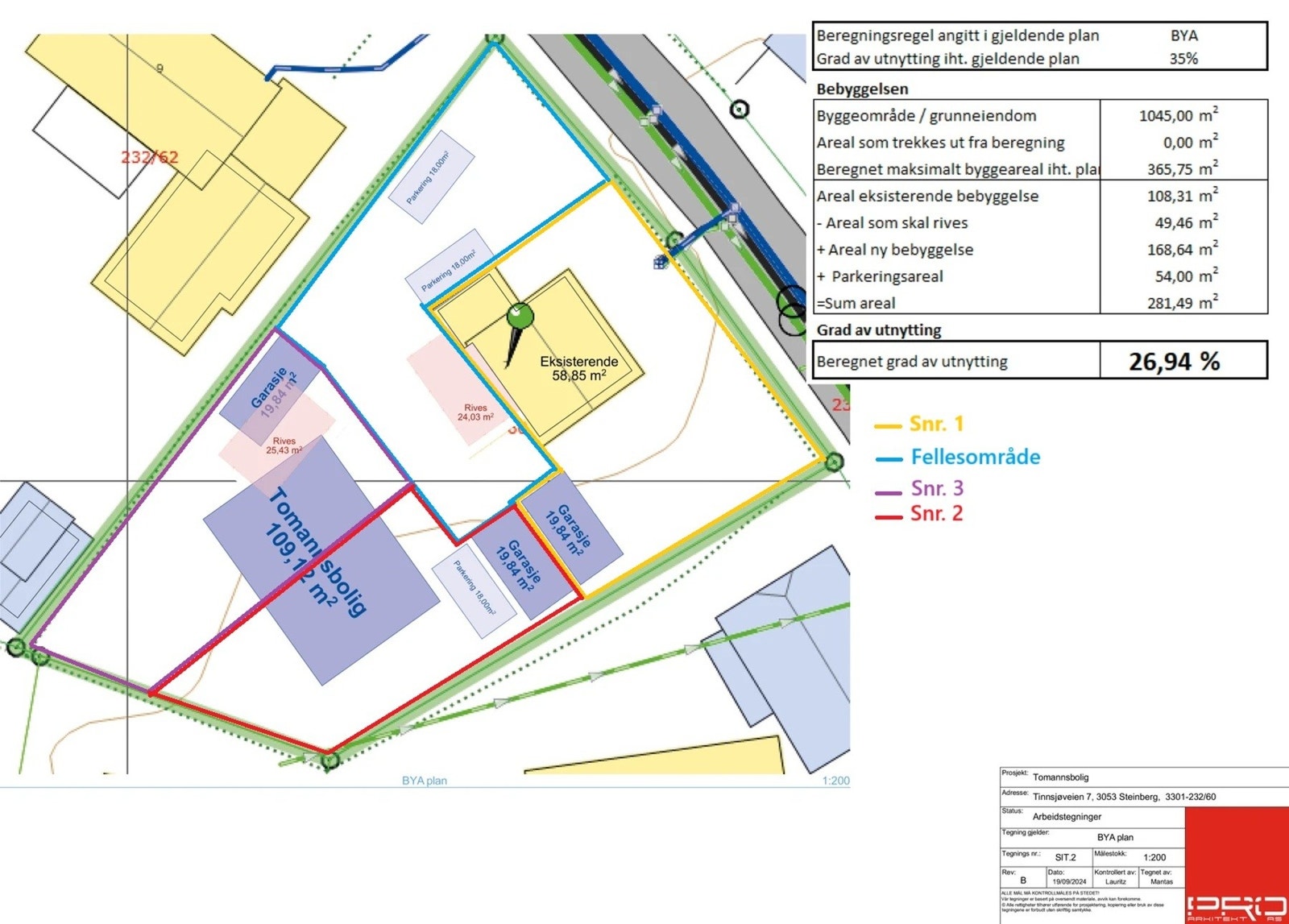 Utomhusplan med fremtidig tomannsbolig i bakkant av bolig Galleribilde