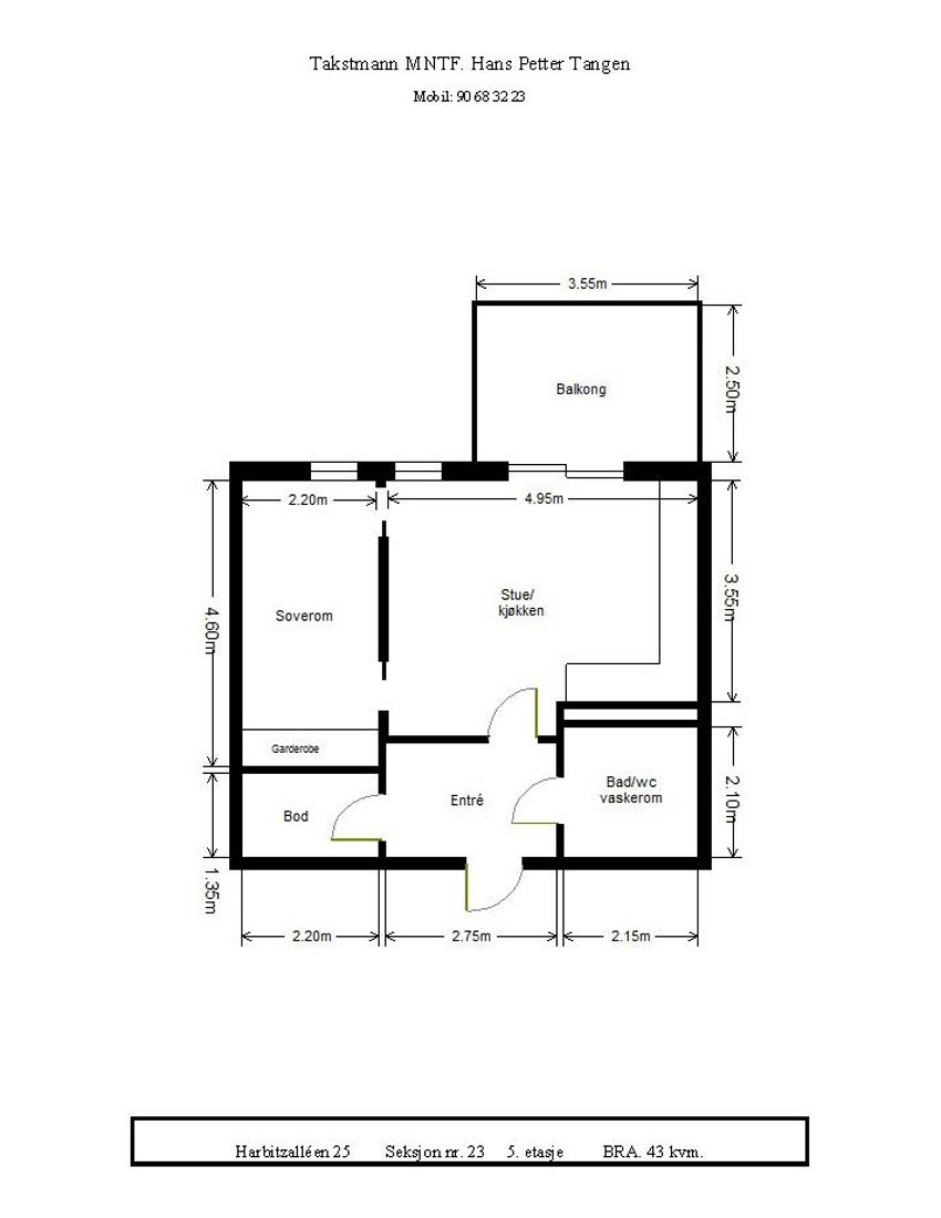 Plantegning. Leiligheten disponerer også en kjellerbod ca. 5 kvm Galleribilde