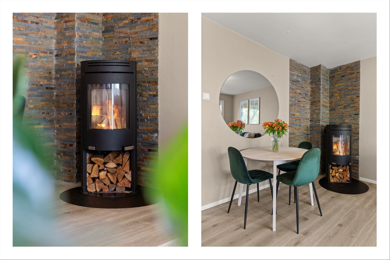 Det er montert en peisovn som bidrar til mye hygge og varme på kalde høst- og vinterdager, samt bidrar til å holde energikostnadene nede. Galleribilde