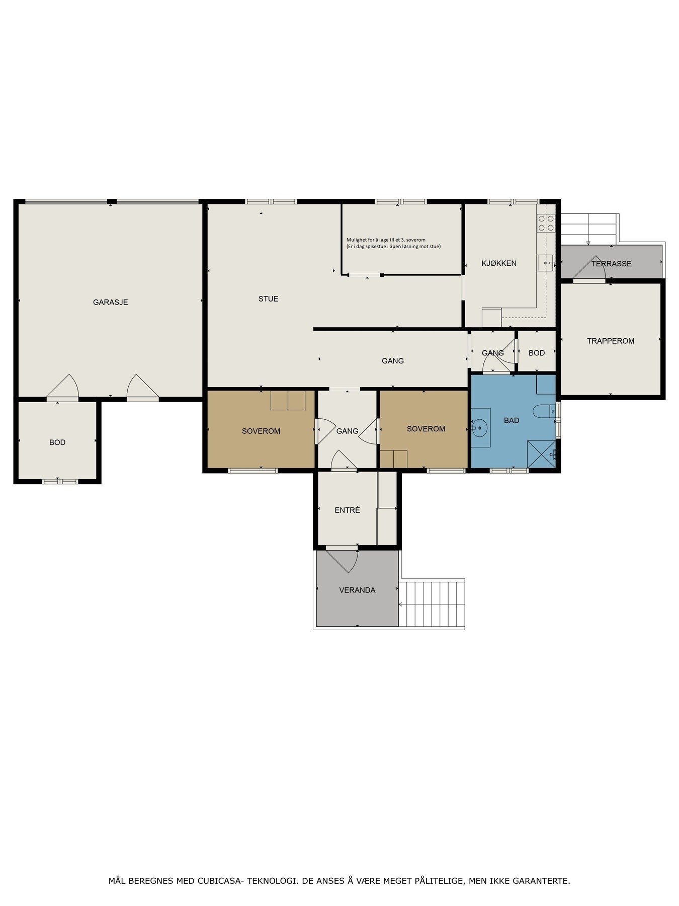 Forslag til et 3. soverom ved kjøkkenet. Galleribilde