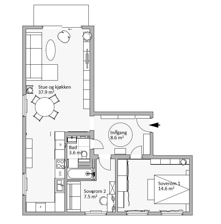 Plantegning, ikke målbar, kun illustrasjon. Arkitekt-tegninger kan leveres på forespørsel. Galleribilde