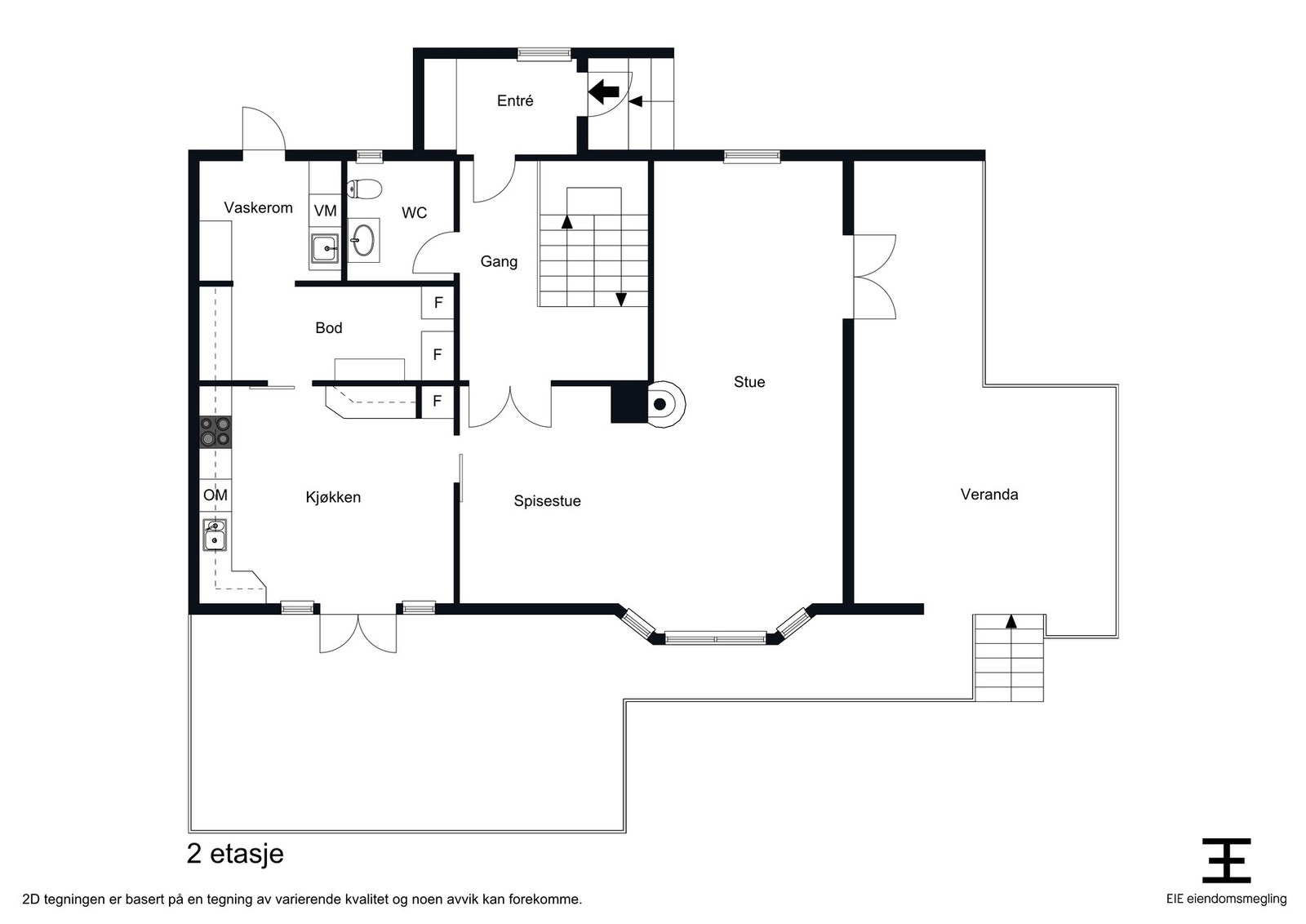 Ta en nøye titt på plantegningen, her er det praktisk utgang fra vaskerommet, matboden ved kjøkkenet er høyt verdsatt og her er to verandaer. Galleribilde