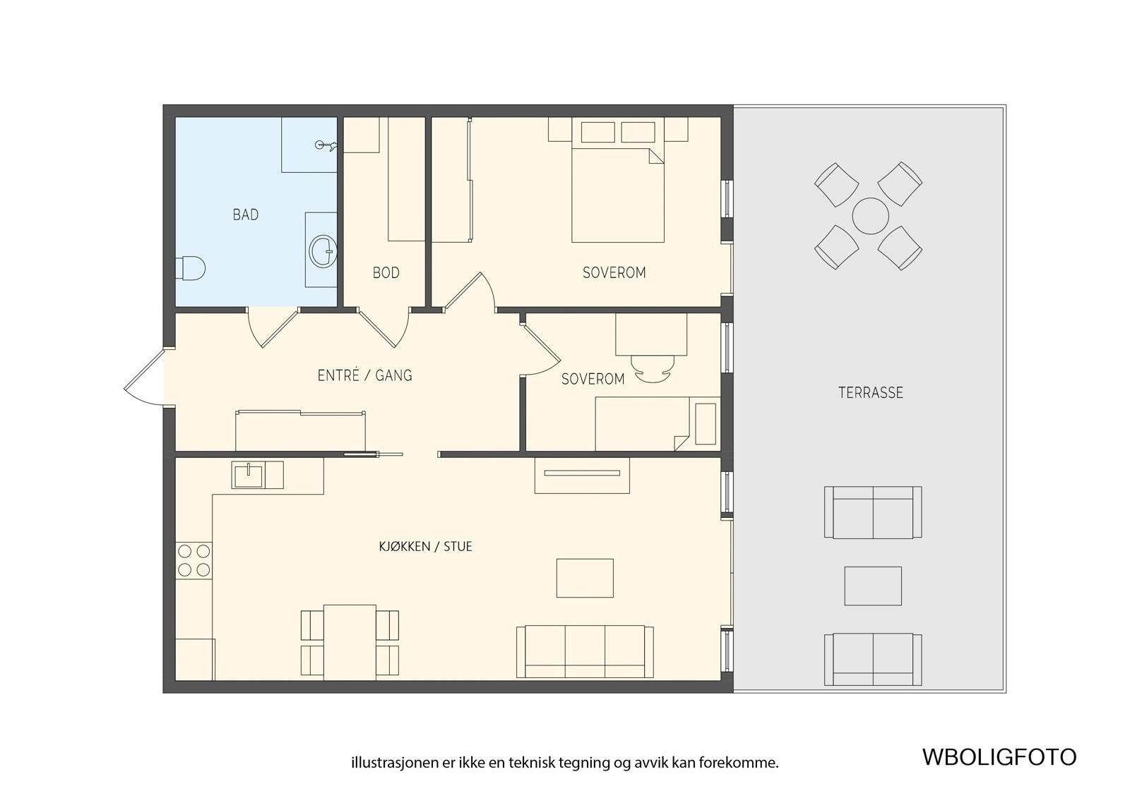 - Planløsning. Tilhørende leiligheten medfølger ekstern bod i samme etasje på ca. 6 kvm - Galleribilde