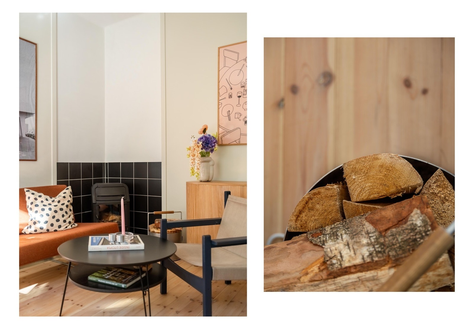 I hjørnet av stuen finner vi også en varm og fin peisovn. Denne kommer godt med i vinterhalvåret. Galleribilde