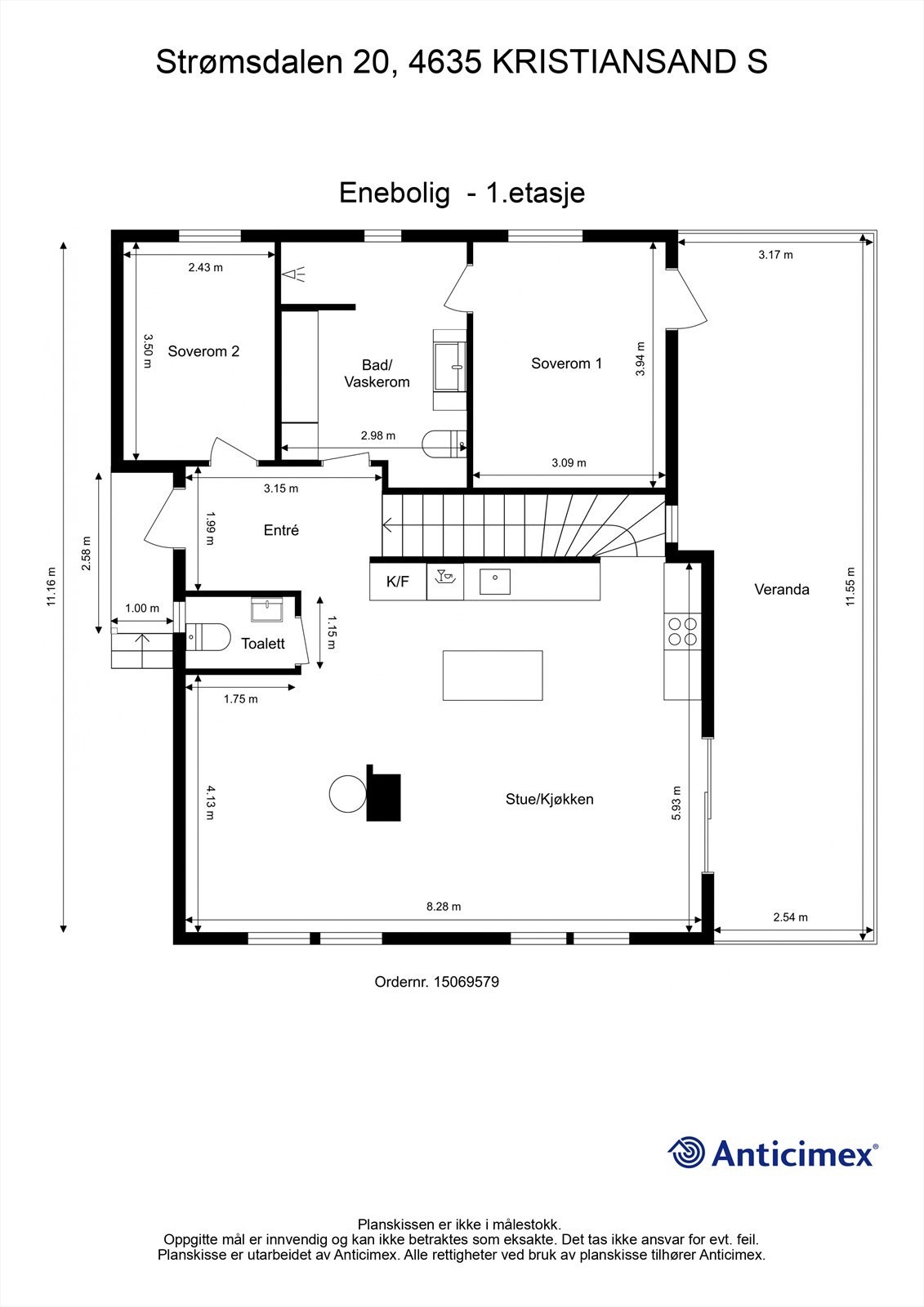 Plantegning-Enebolig - 1.etasje. Galleribilde