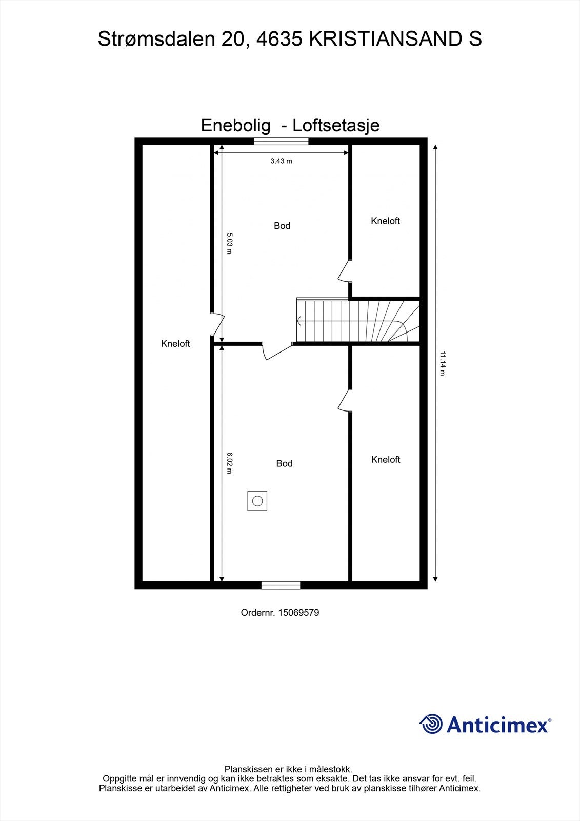 Plantegning--Enebolig - Loftsetasje. Galleribilde