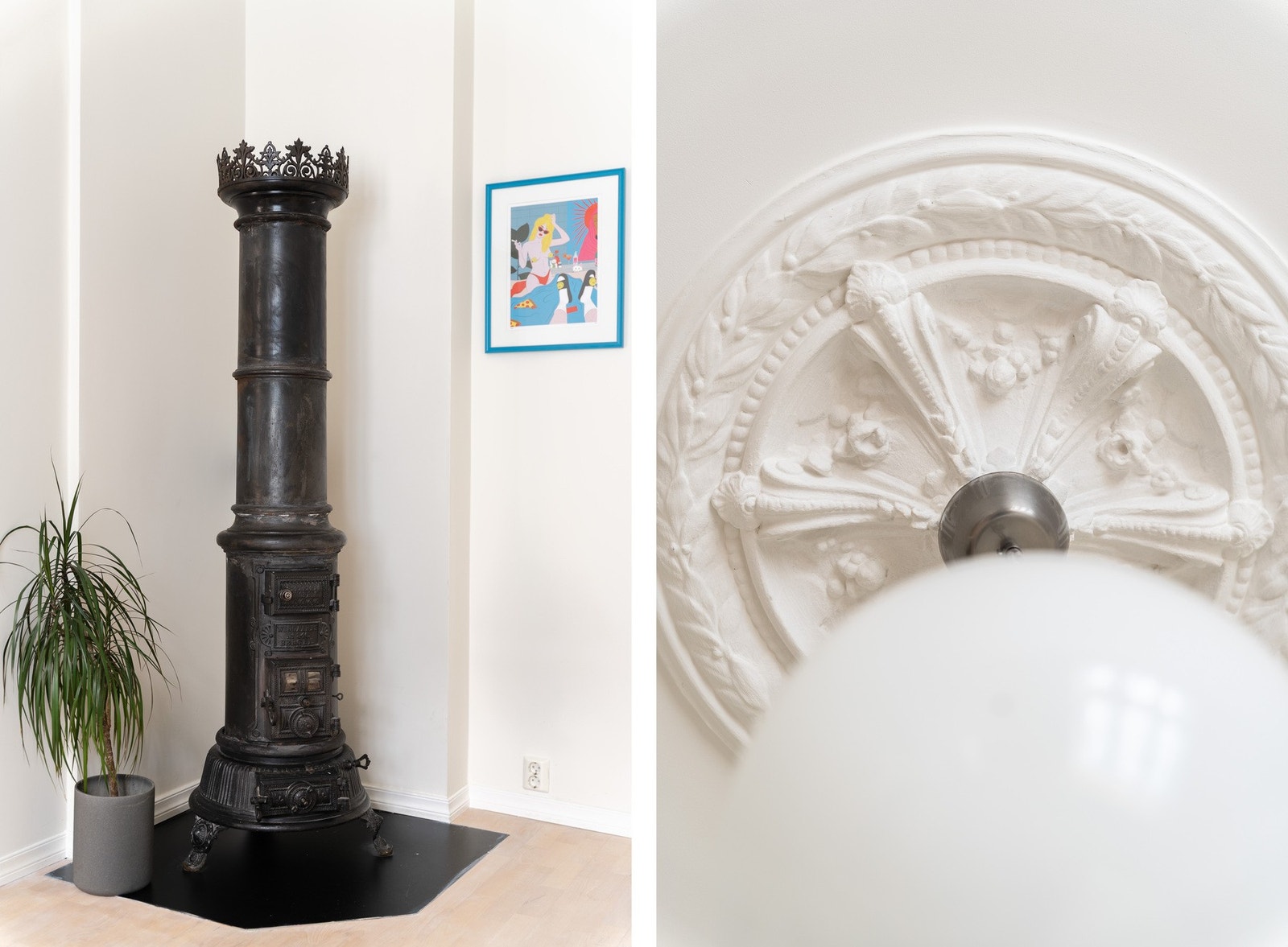 Overflatene ble oppgradert i 2015, og en nydelig rosett i taket gir rommet et klassisk og elegant preg. Galleribilde