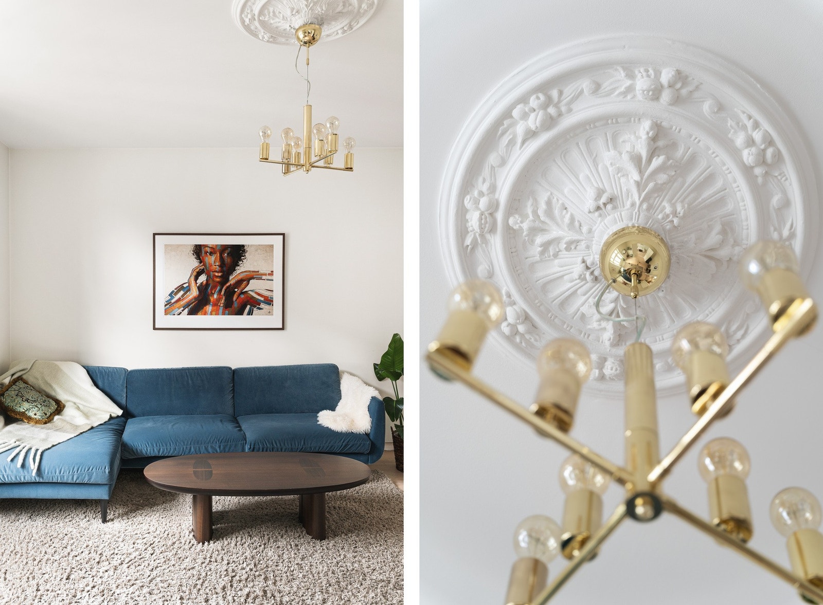 Stuen har gjennomgående klassiske detaljer som gir karakter og sjel. Galleribilde
