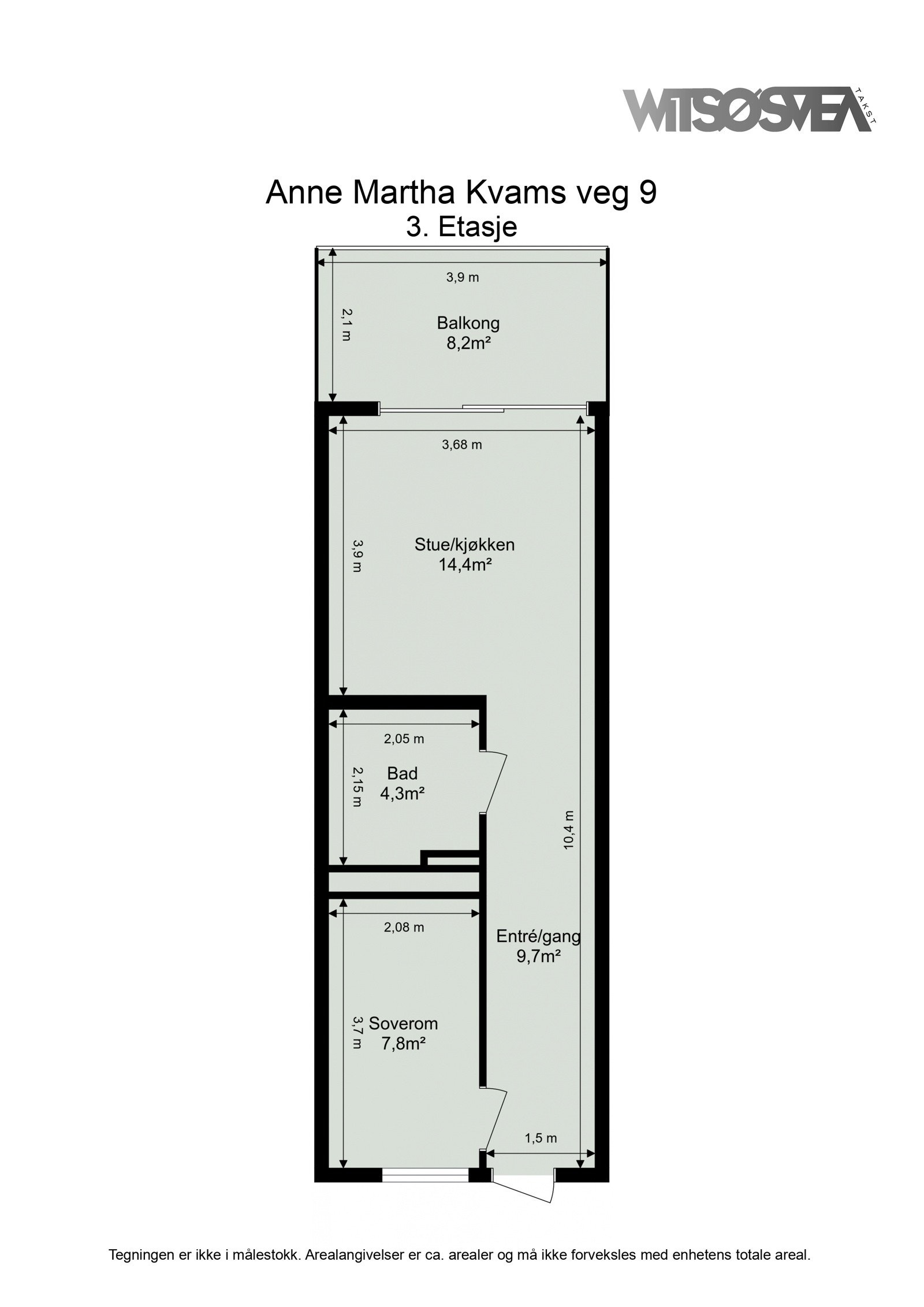 Planskisse fra takstmann med arealer. Galleribilde