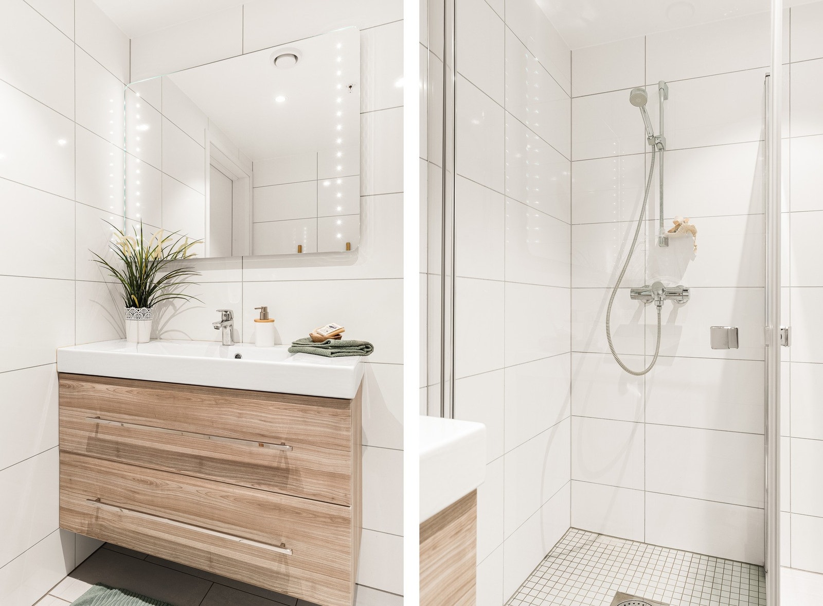 Badet er fra byggeår (2017) og har et tidsmessig utseende. Galleribilde