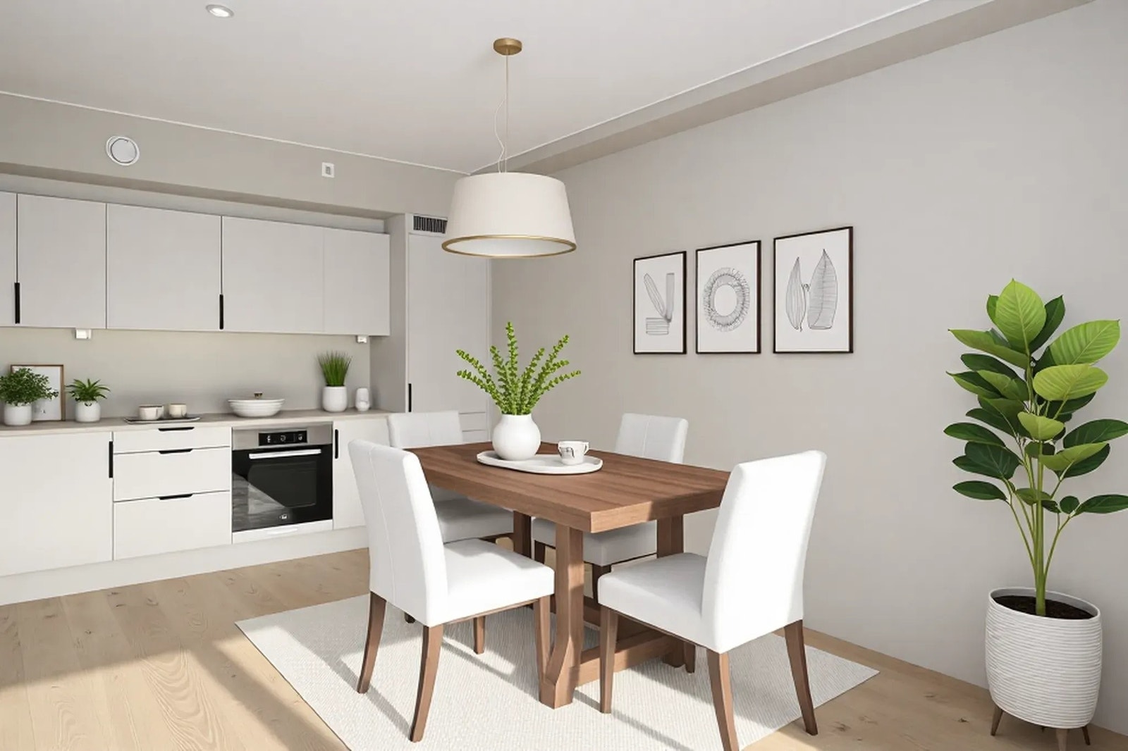 Kjøkkenet har god plass til spisebord Galleribilde