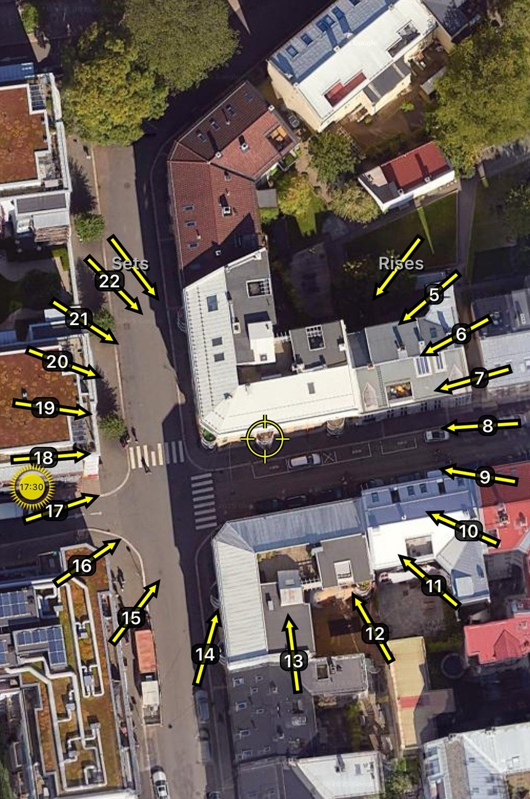 Illustrasjon av solforholdene midtsommers. Sol på fra balkongen fra ca. kl. 8:00-18:00. Galleribilde