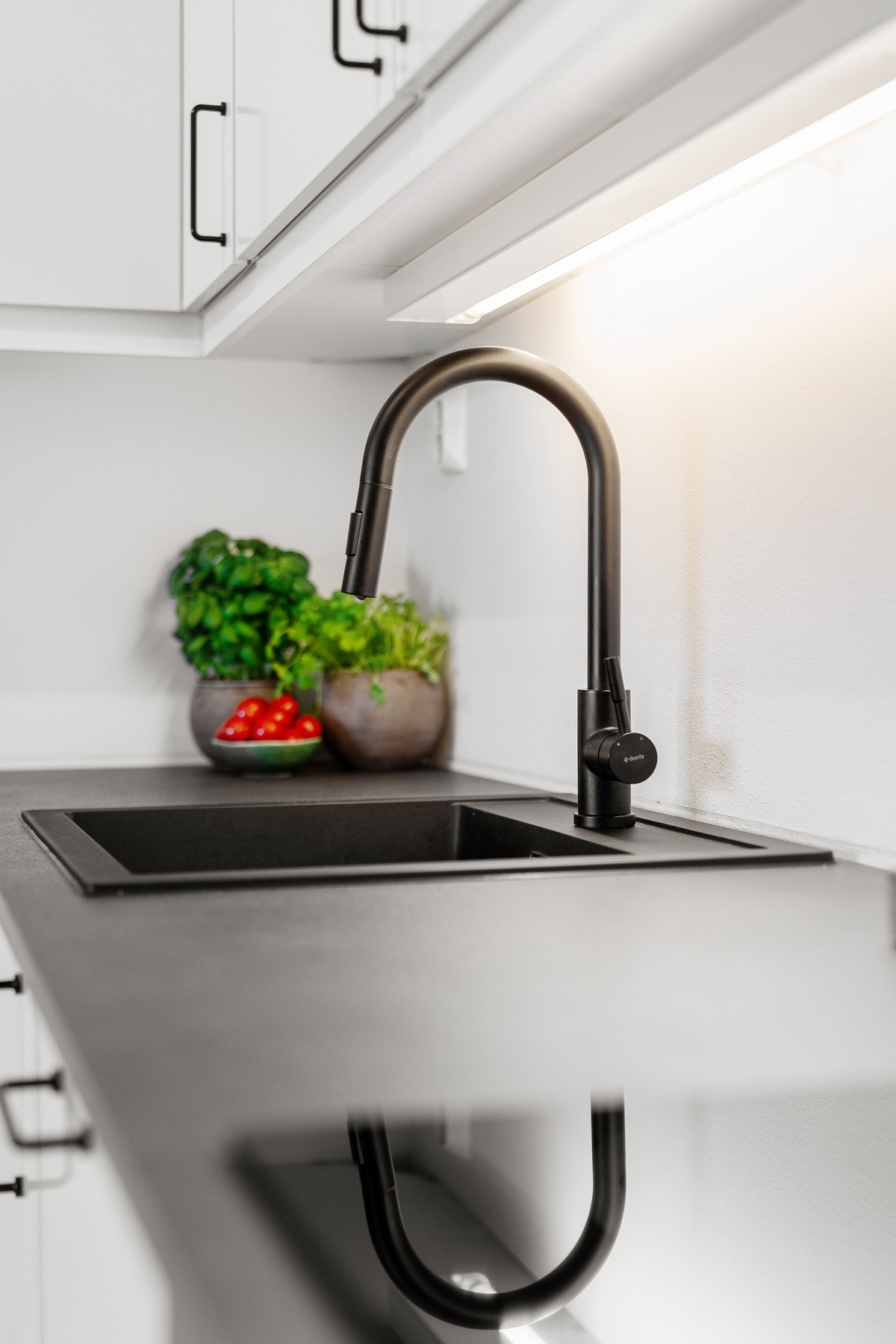 Kjøkkenet er utstyrt med integrert platetopp, stekeovn, oppvaskmaskin og kjøl-/fryseskap. Galleribilde