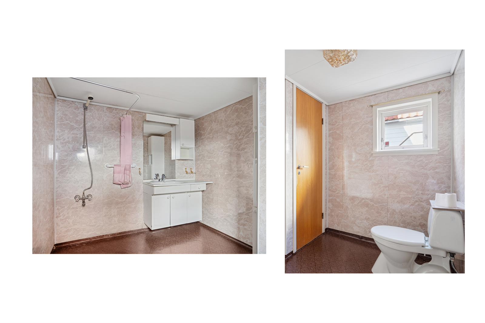 Badet er også sannsynligvis fra 60/ 70-tallet og har vindu ut mot bakgården! Galleribilde