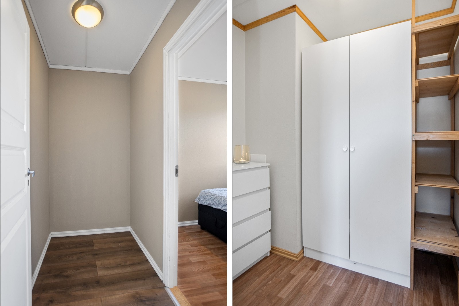 Praktisk mellomgang fra stue til soverom nummer to, samt walk-in / innvendig bod. Galleribilde