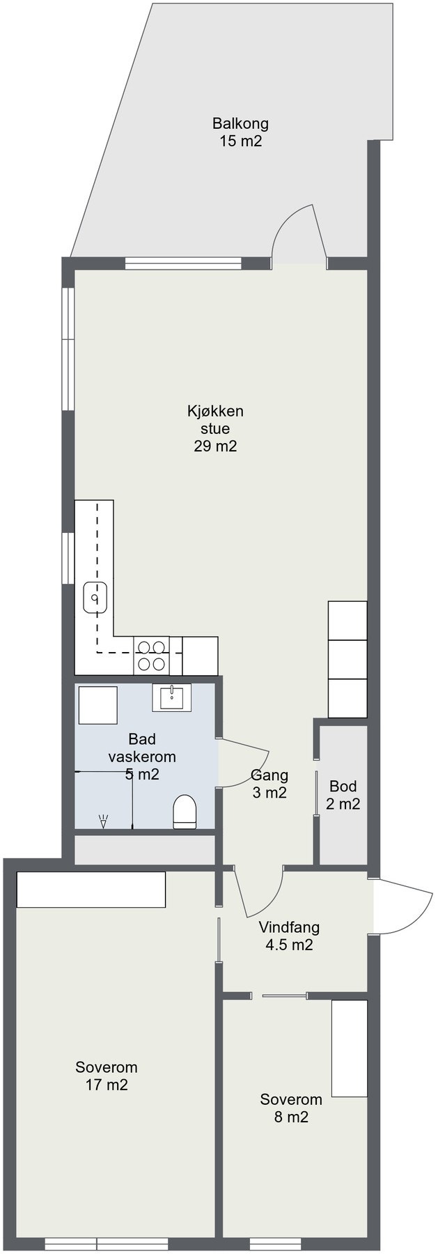 Planskisse, leiligheten har en praktisk og god utnyttelse av arealet. Galleribilde