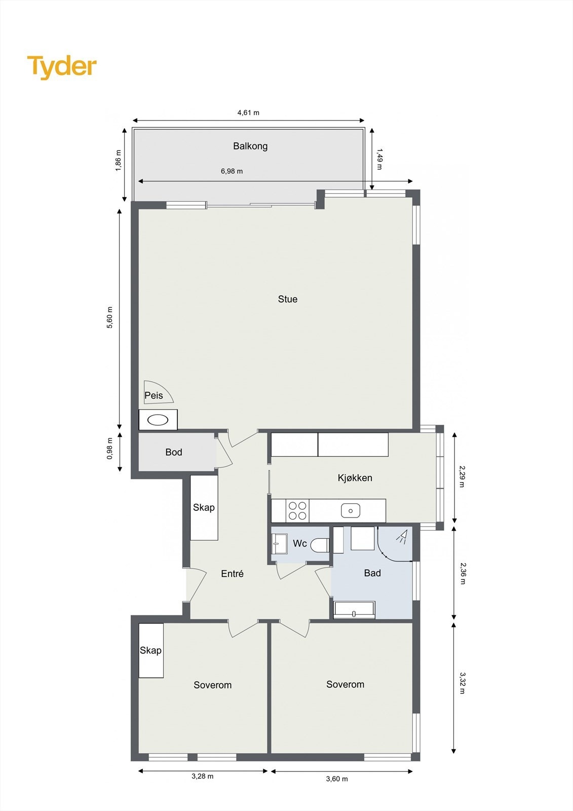 Plantegning Peiks vei 16. Galleribilde