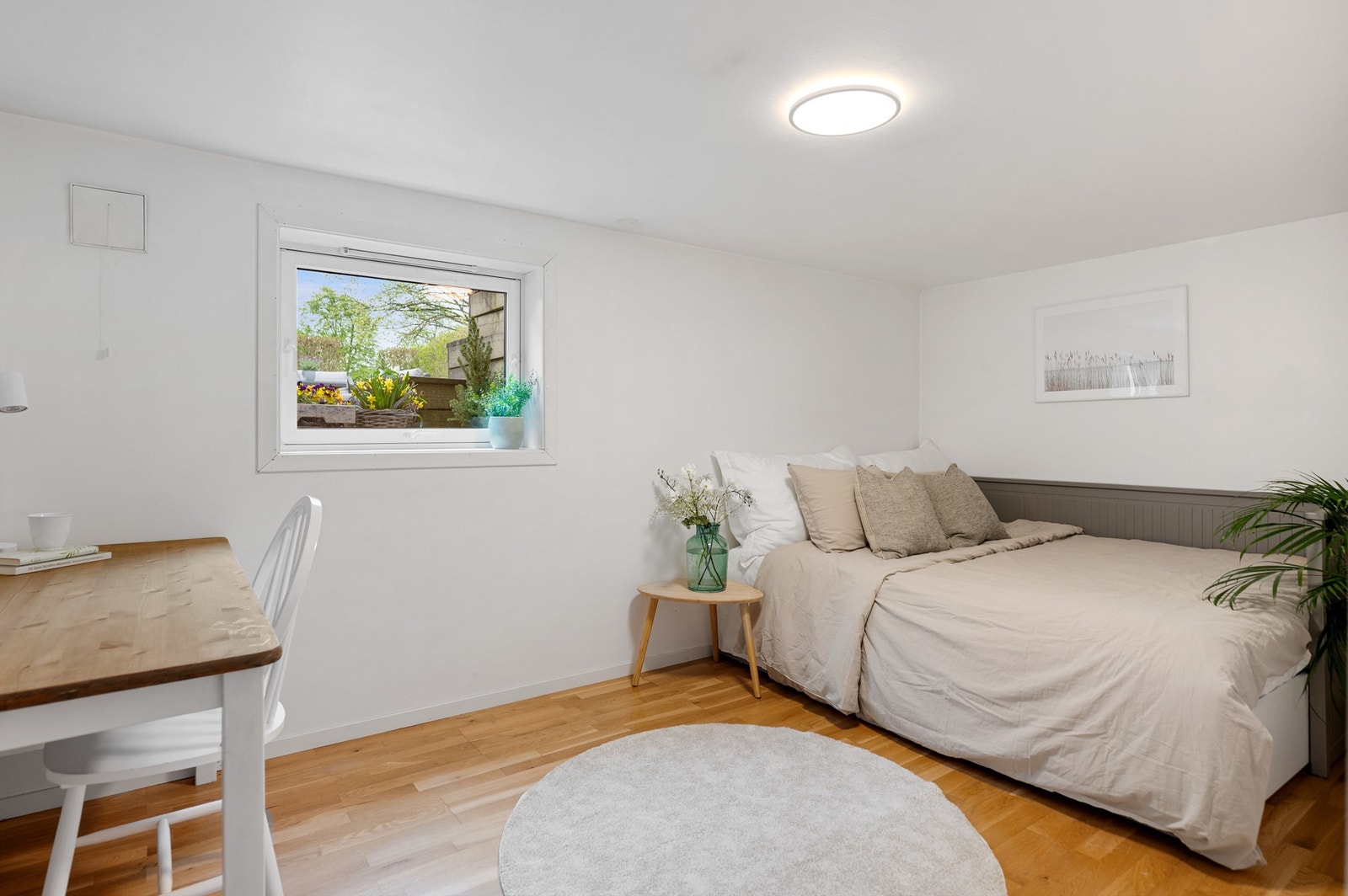 I enden av kjeller har man et gjesterom/hobbyrom. Selger har en seng her inne og det er stort vindu på vegg. Blitt brukt som gjesterom av dem. Galleribilde