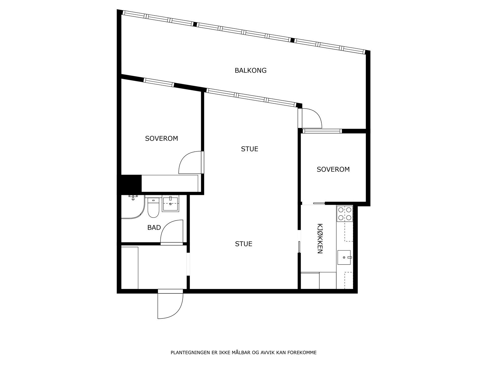Planskisse. Merk at rom omtalt som soverom innenfor kjøkkenet ikke er omsøkt/byggemeldt som soverom. Galleribilde