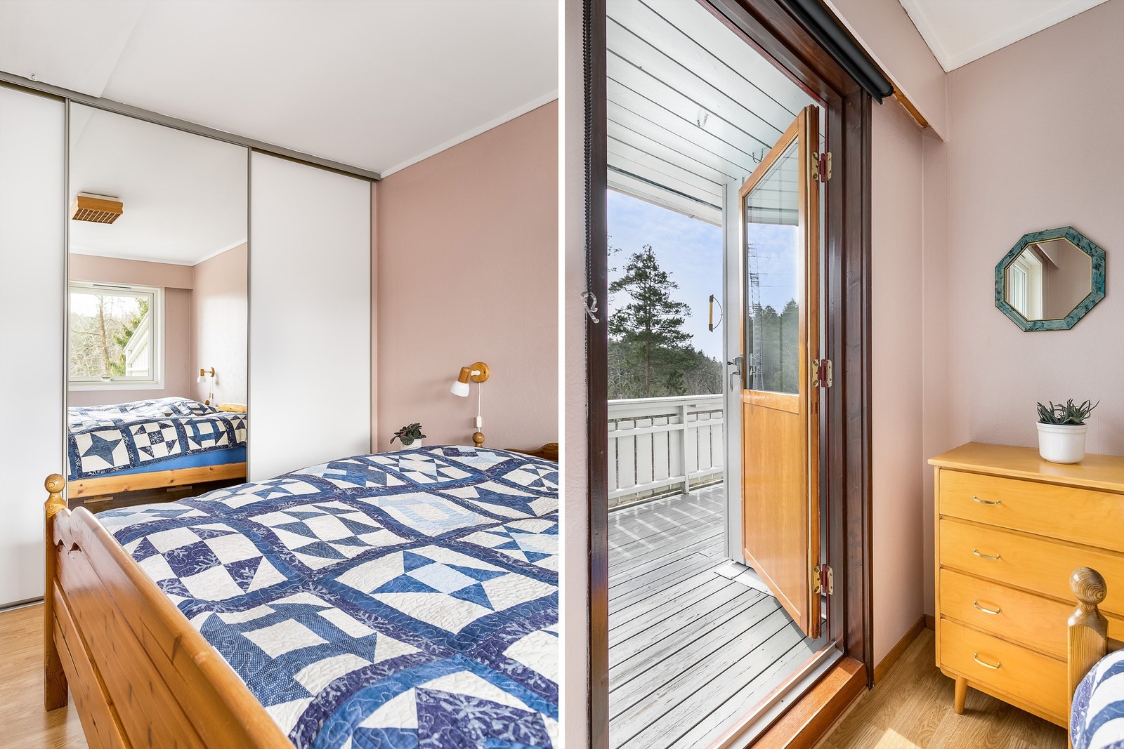 Hovedsoverommet har kvaliteter som praktisk skyvedørsgarderobe og utgang til terrassen. Galleribilde
