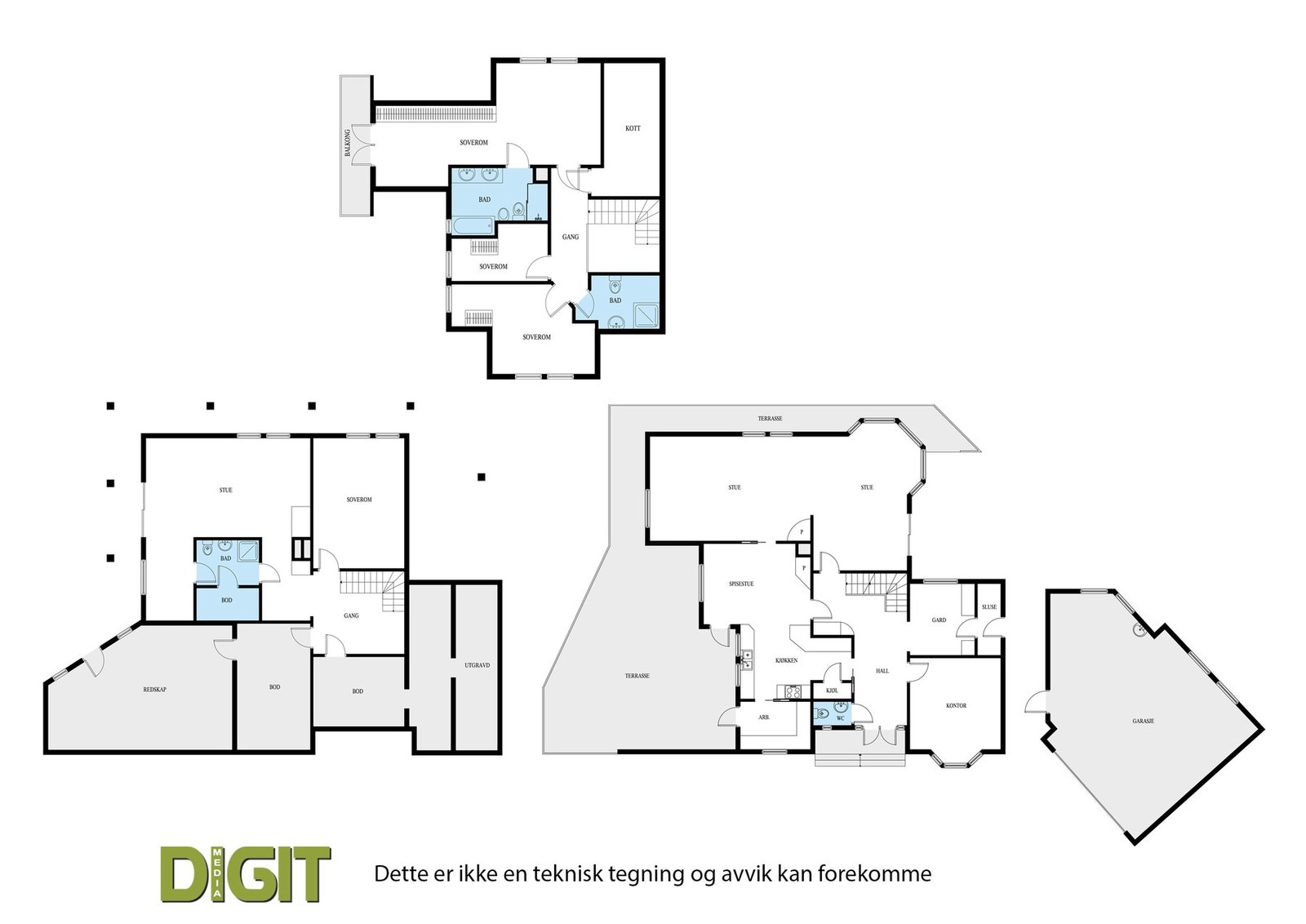 Plantegning over alle 3 plan Galleribilde