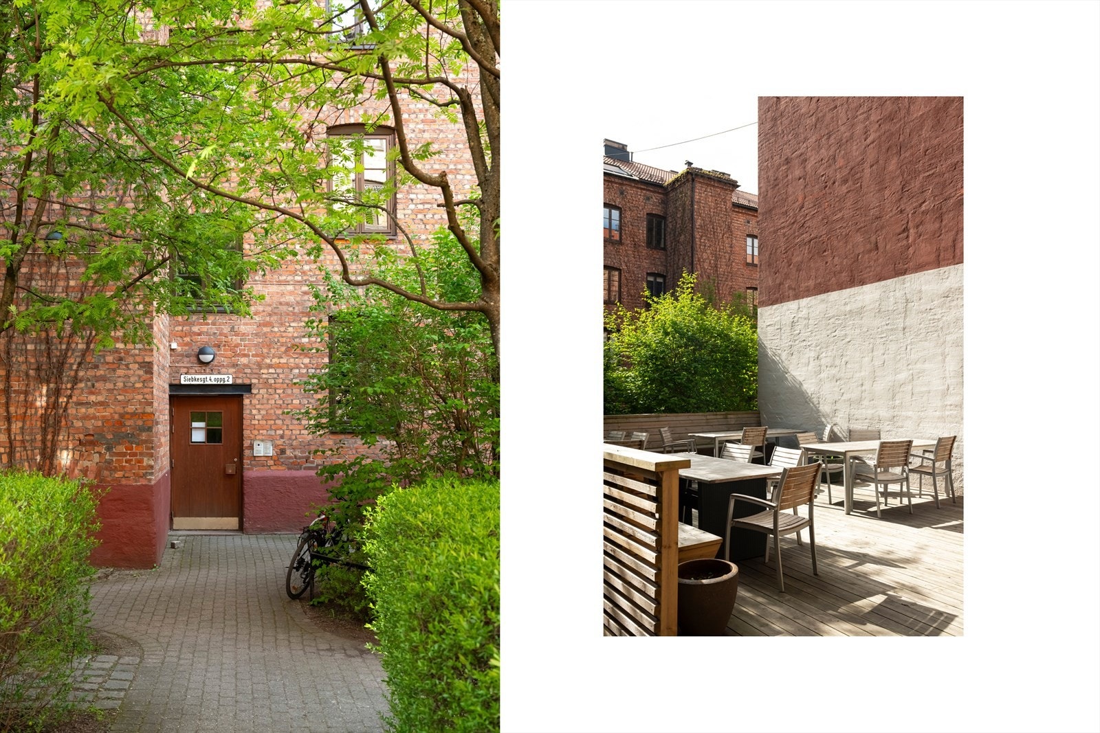 - Skjermede og frodig bakgården med blant annet utekjøkken med grill, sittebenker og sykkelstativ - Galleribilde