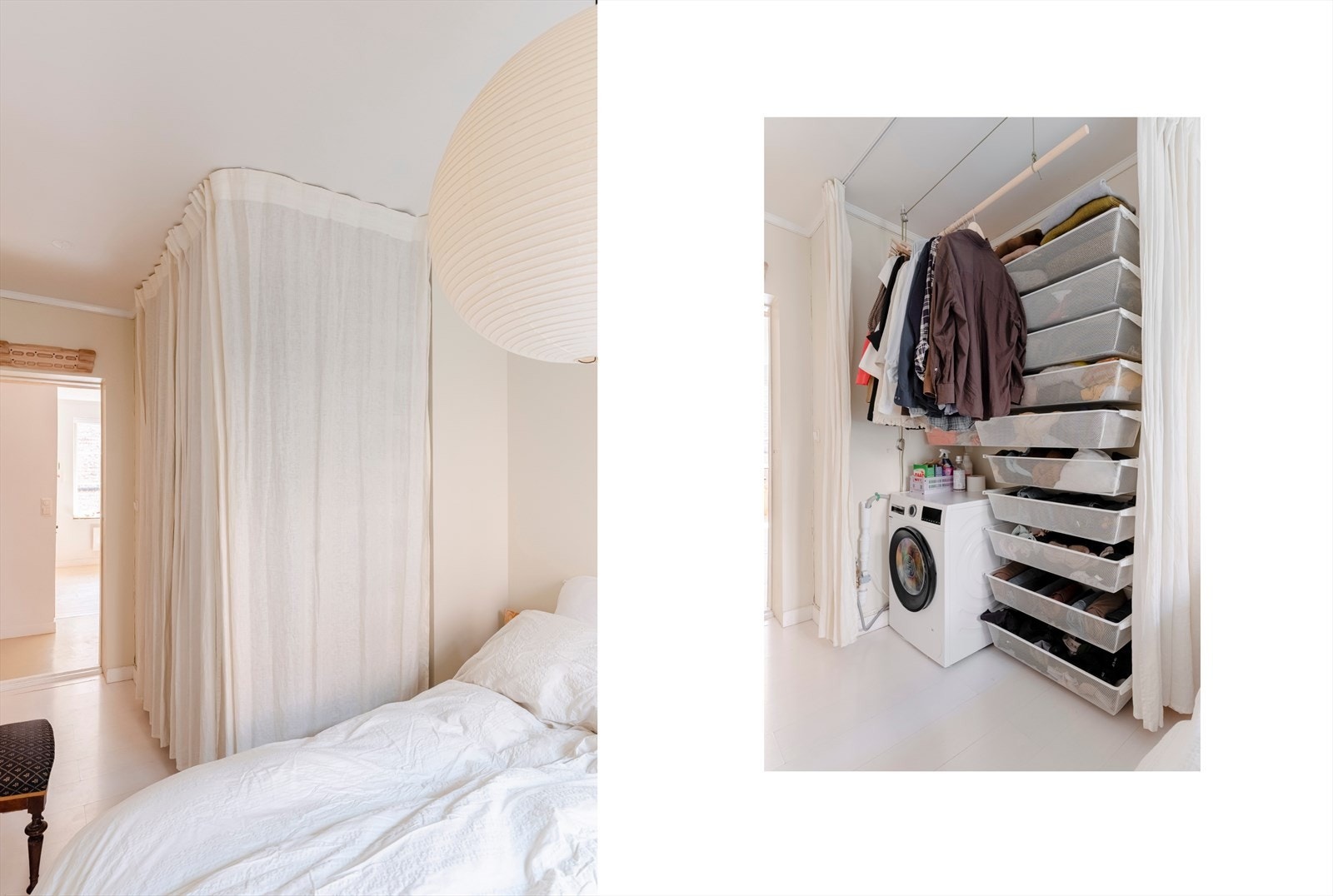 - For å frigjøre plass på badet er vaskemaskinen smart plassert på soverommet, og det er montert water-guard - Galleribilde